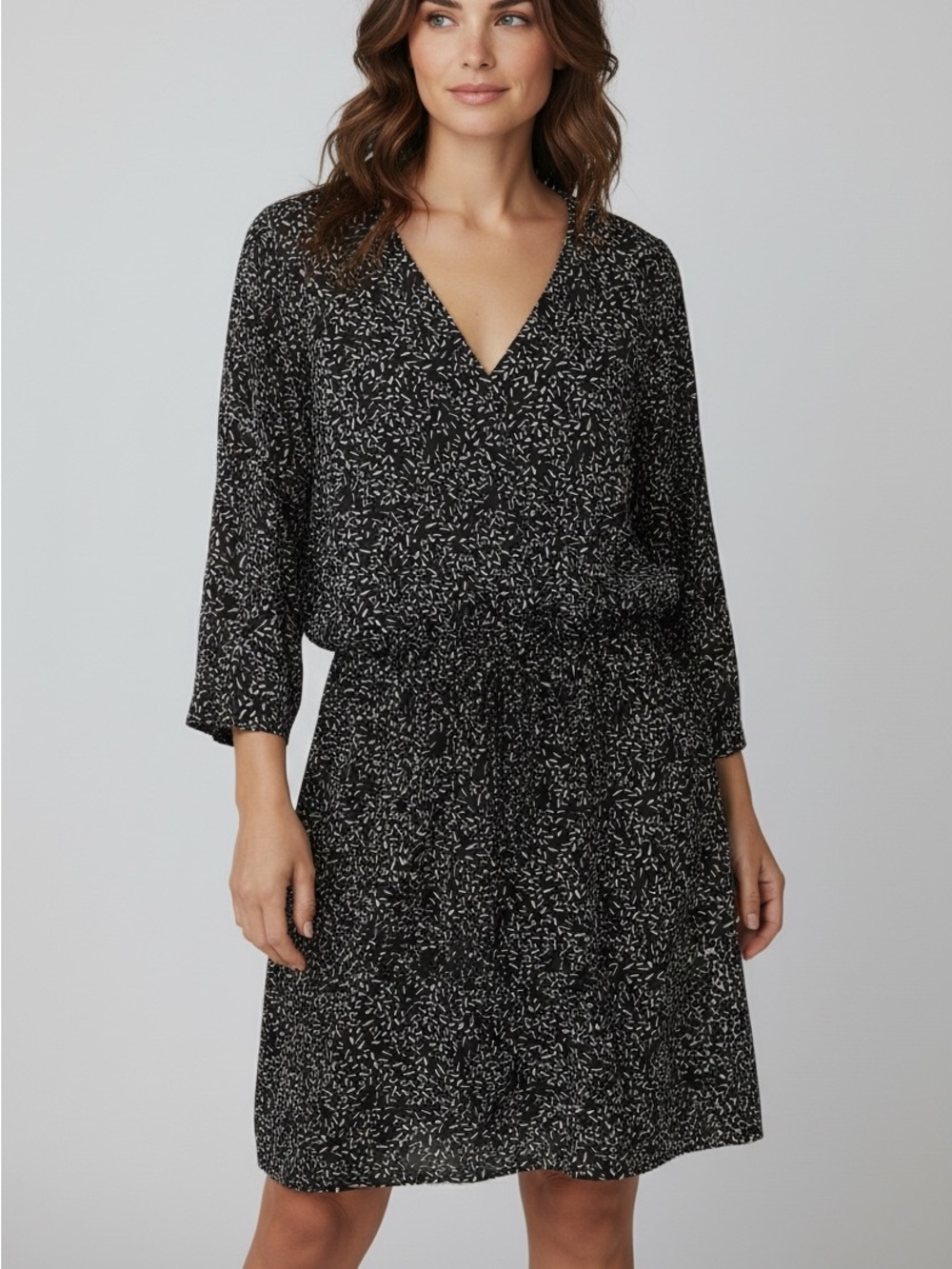 Garnet Hill V-Neck Printed Midi Dress SZ 4